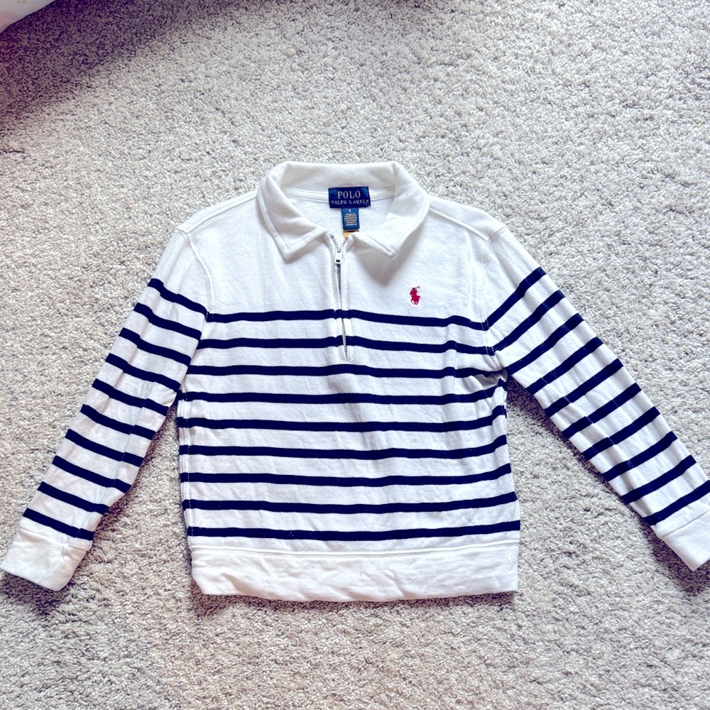 Polo by Ralph Lauren White and Navy Quarter-Zip Shirt